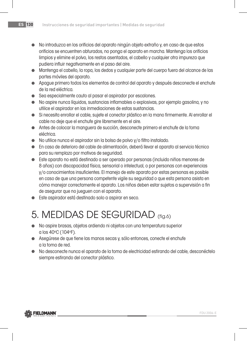 Medidas de seguridad | Fieldmann FDU 2006-E User Manual | Page 130 / 148