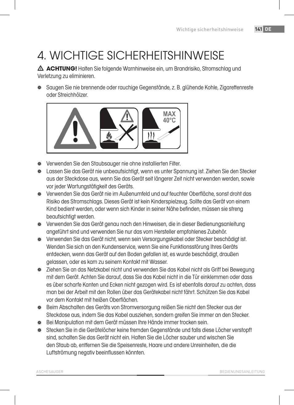 Wichtige sicherheitshinweise | Fieldmann FDU 2006-E User Manual | Page 141 / 148