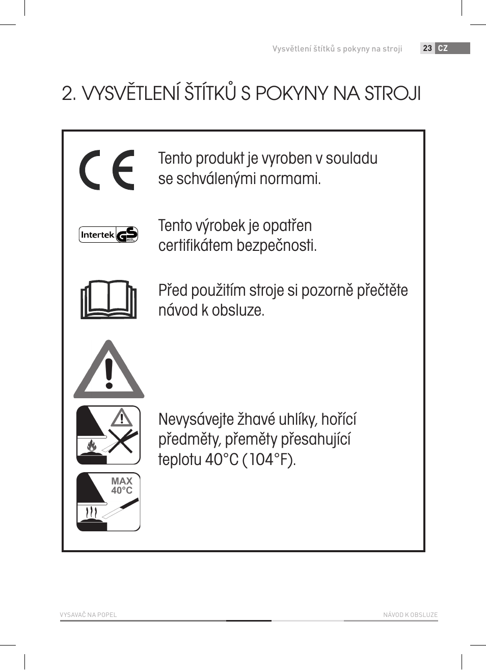 Vysvětlení štítků s pokyny na stroji | Fieldmann FDU 2006-E User Manual | Page 23 / 148