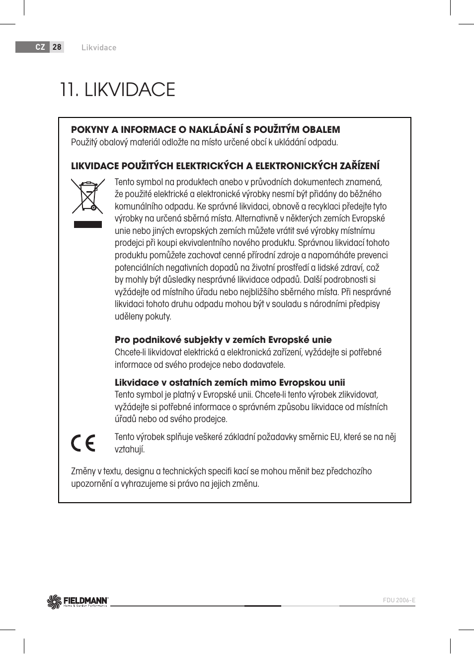 Likvidace | Fieldmann FDU 2006-E User Manual | Page 28 / 148