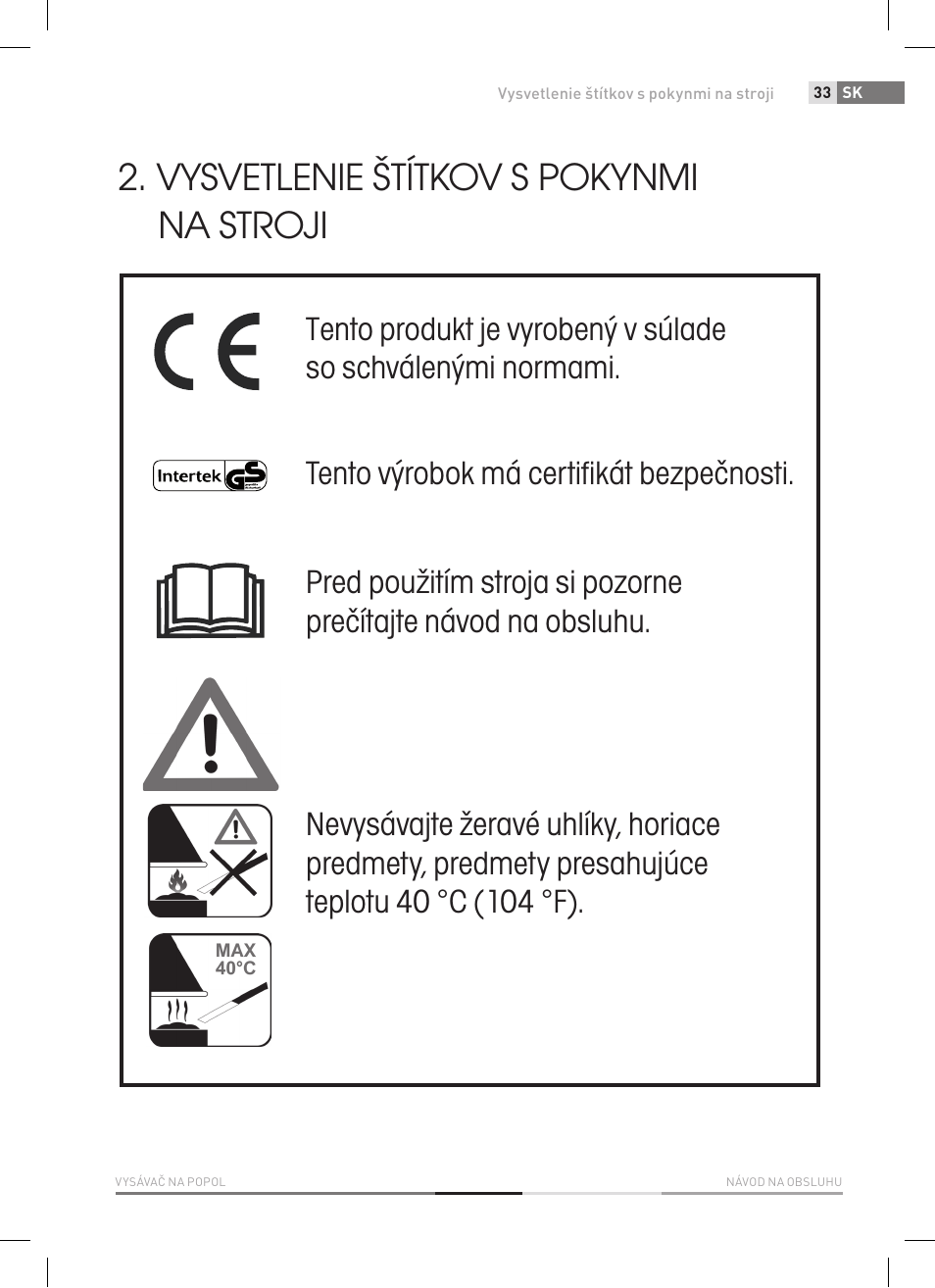 Vysvetlenie štítkov s pokynmi na stroji | Fieldmann FDU 2006-E User Manual | Page 33 / 148