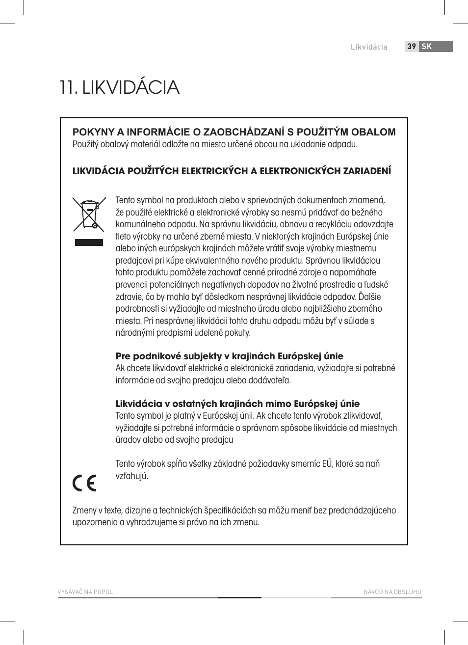 Likvidace, Likvidácia | Fieldmann FDU 2006-E User Manual | Page 39 / 148
