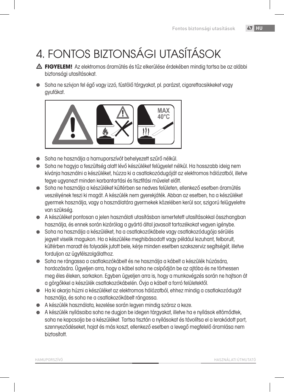 Fontos biztonsági utasítások | Fieldmann FDU 2006-E User Manual | Page 47 / 148