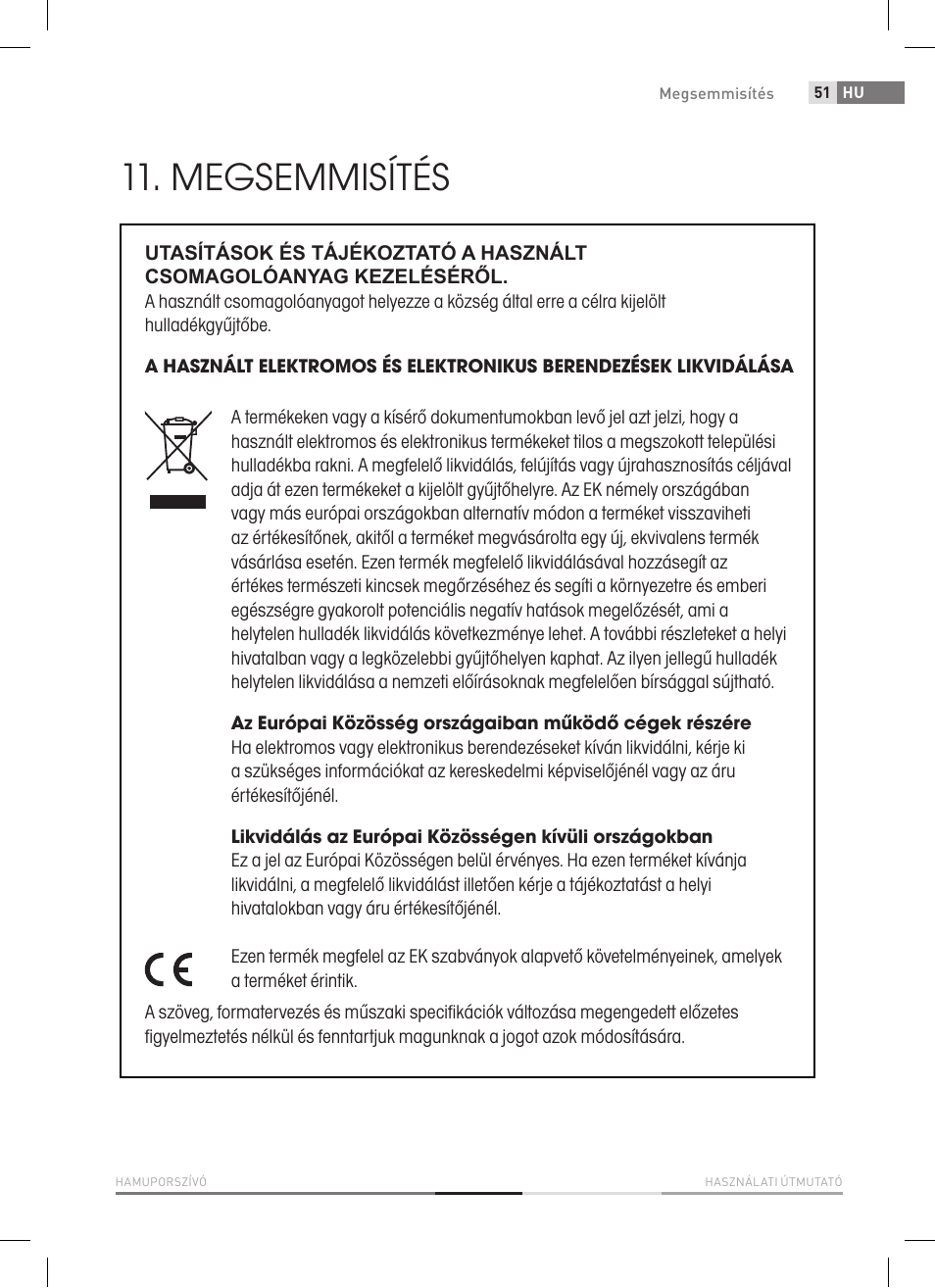 Megsemmisítés | Fieldmann FDU 2006-E User Manual | Page 51 / 148