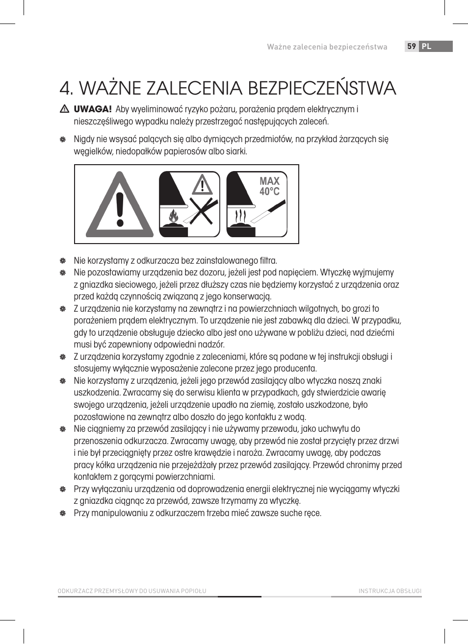 Ważne zalecenia bezpieczeństwa | Fieldmann FDU 2006-E User Manual | Page 59 / 148