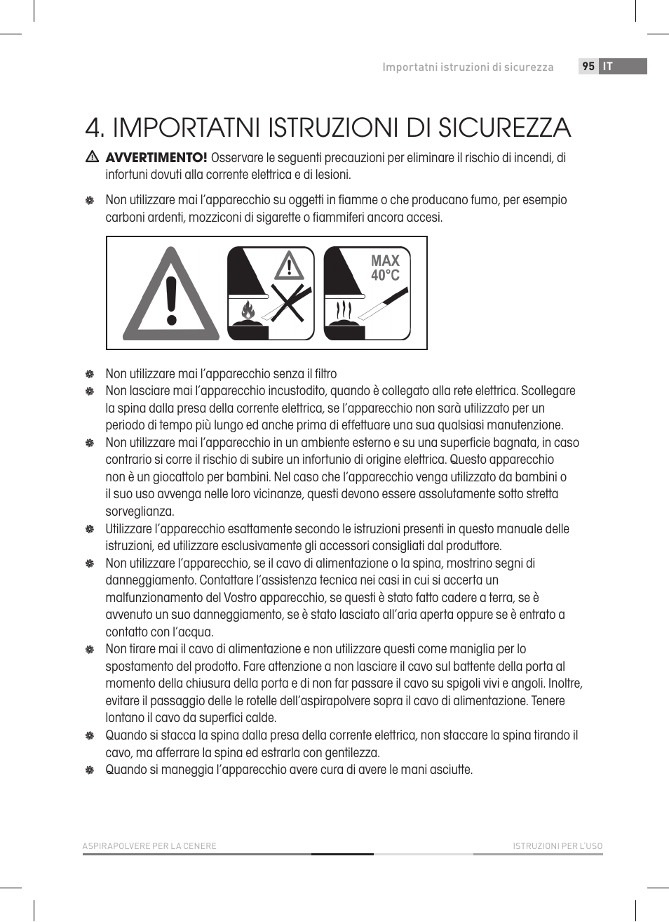 Importatni istruzioni di sicurezza | Fieldmann FDU 2006-E User Manual | Page 95 / 148