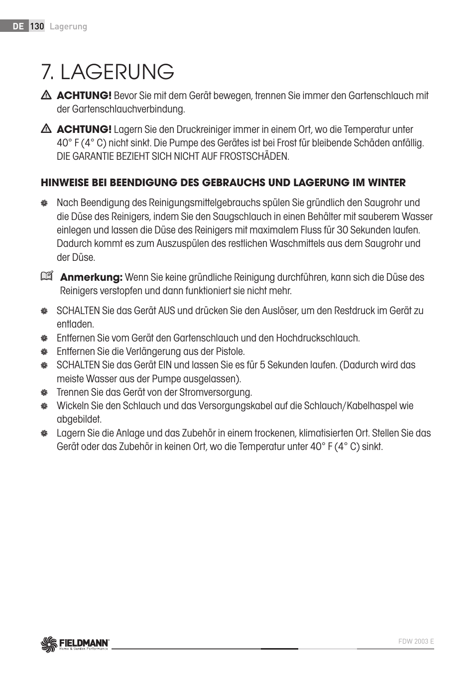 Lagerung | Fieldmann FDW 2003-E User Manual | Page 130 / 302