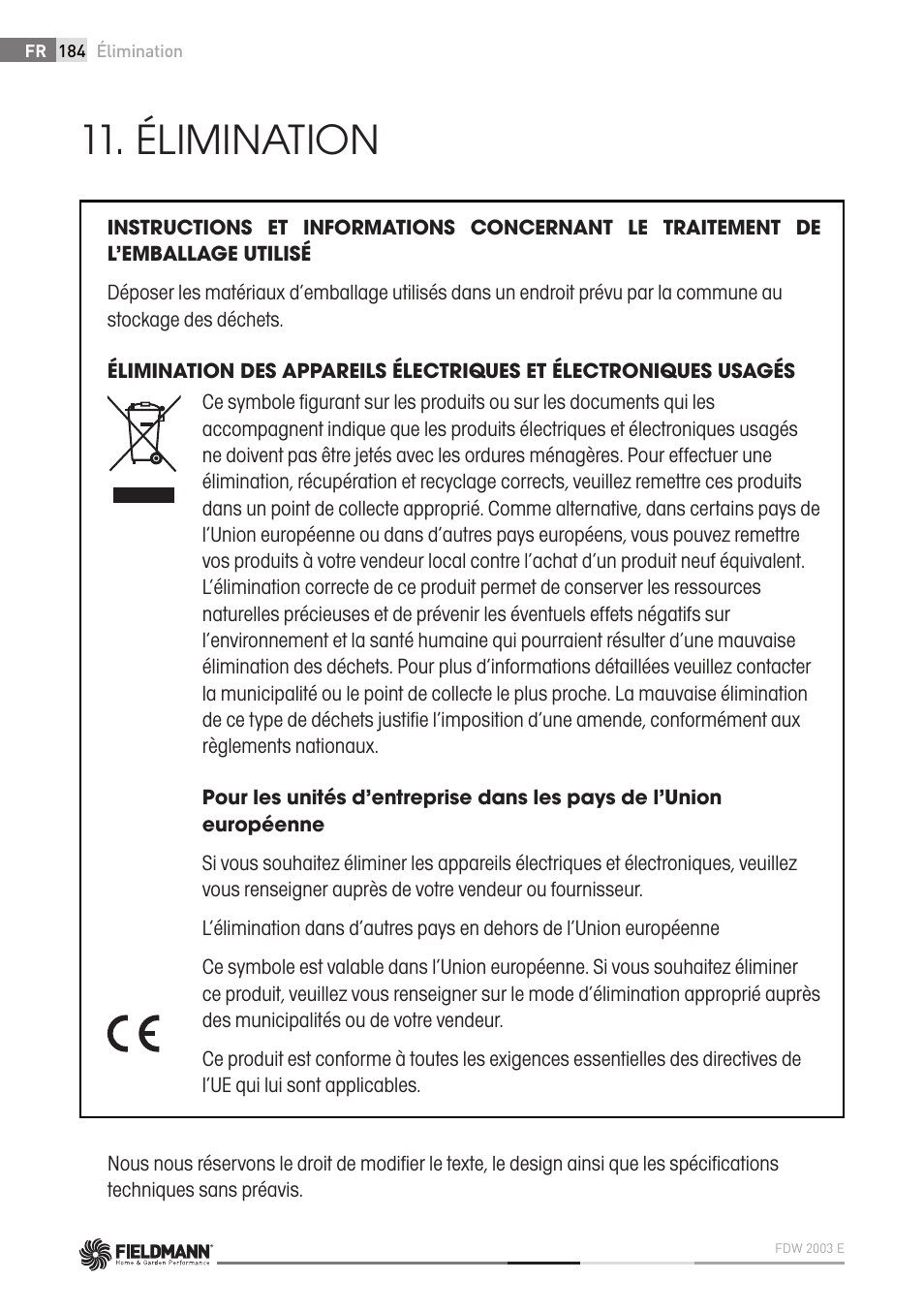 Élimination | Fieldmann FDW 2003-E User Manual | Page 184 / 302