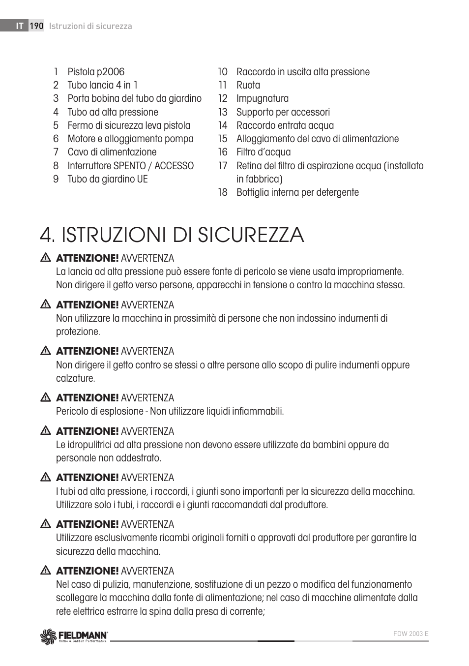 Istruzioni di sicurezza | Fieldmann FDW 2003-E User Manual | Page 190 / 302