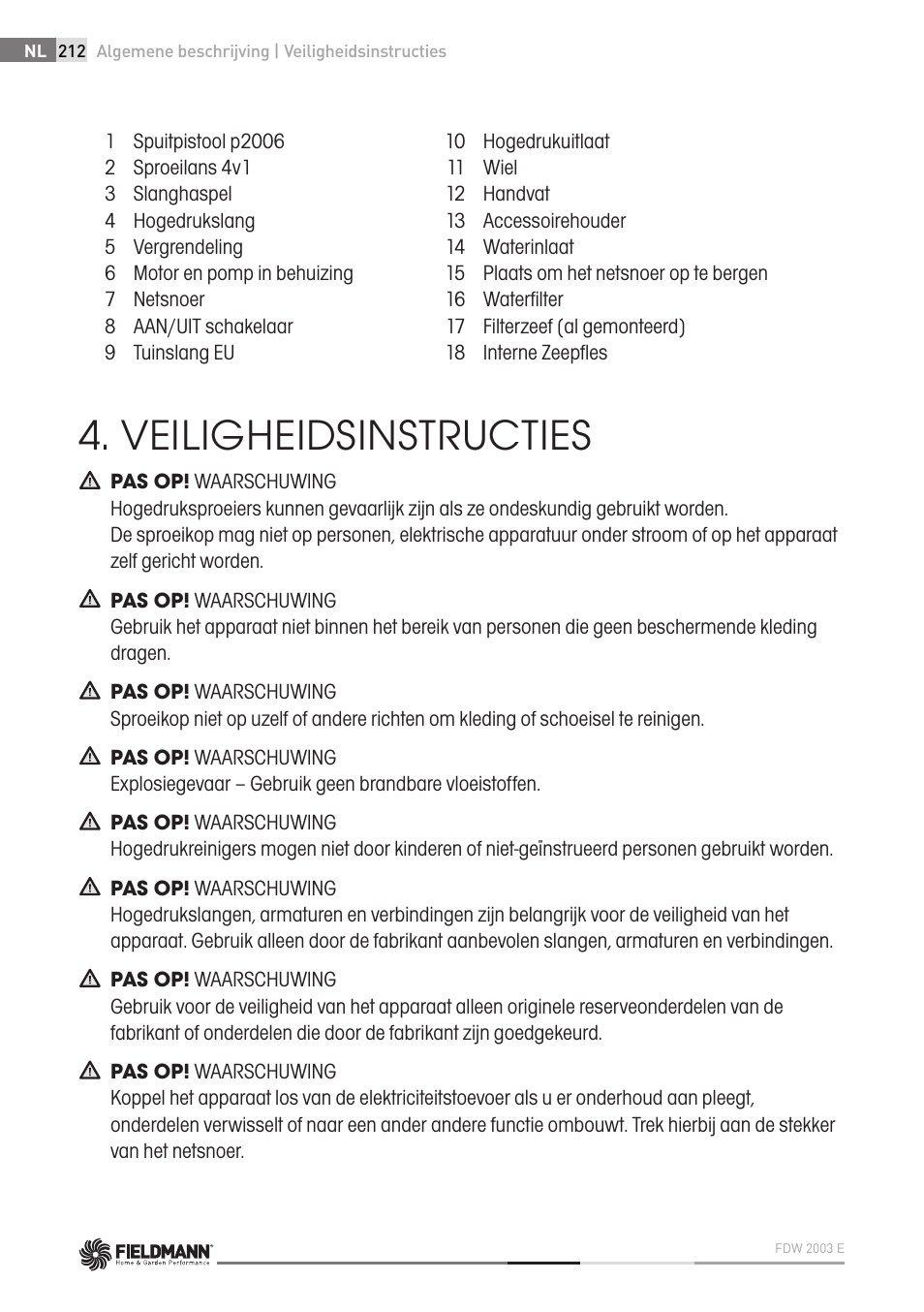 Veiligheidsinstructies | Fieldmann FDW 2003-E User Manual | Page 212 / 302