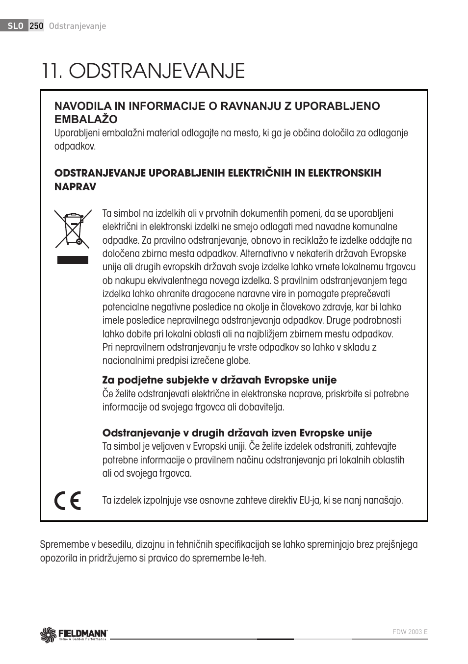 Odstranjevanje | Fieldmann FDW 2003-E User Manual | Page 250 / 302
