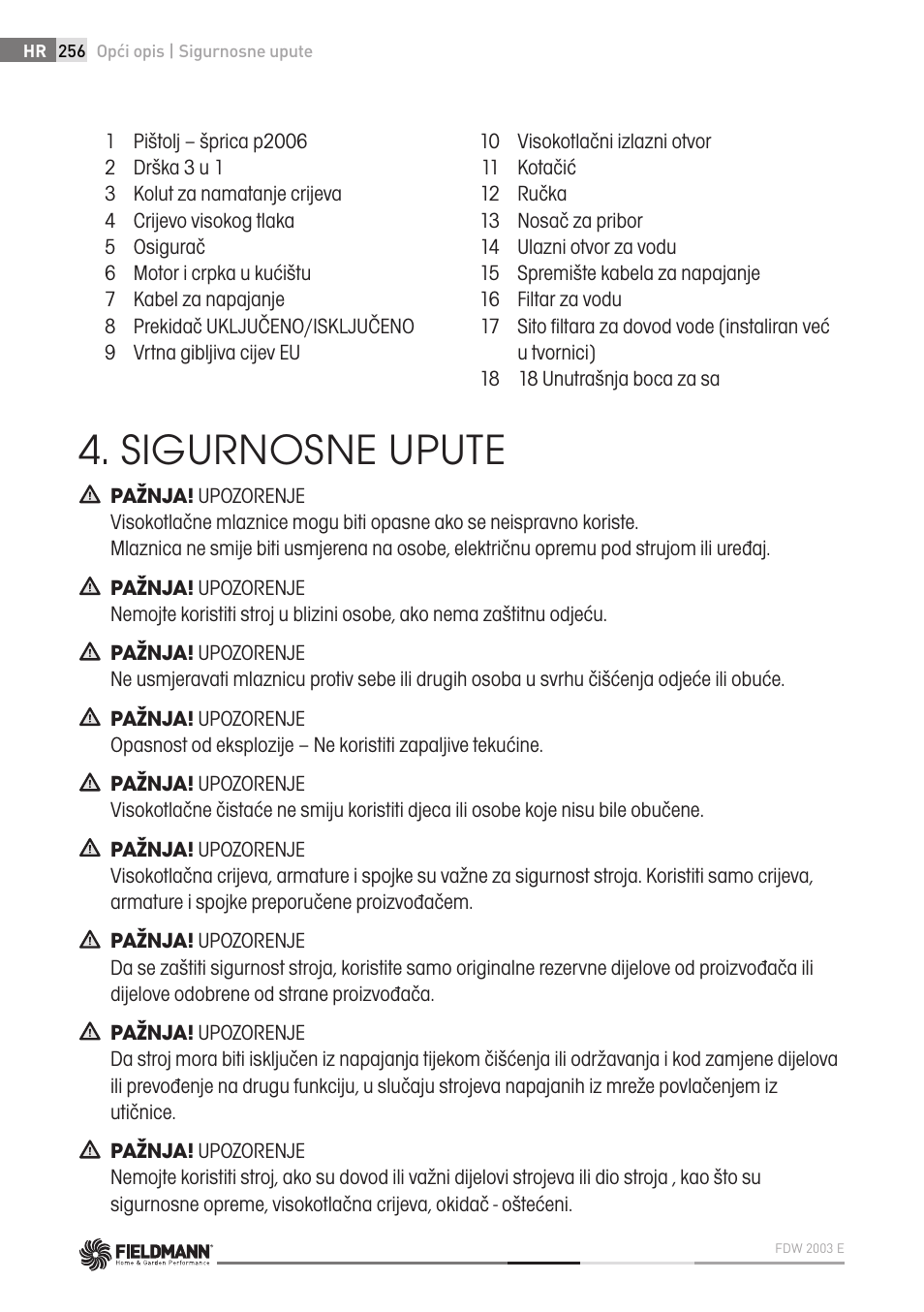 Sigurnosne upute | Fieldmann FDW 2003-E User Manual | Page 256 / 302