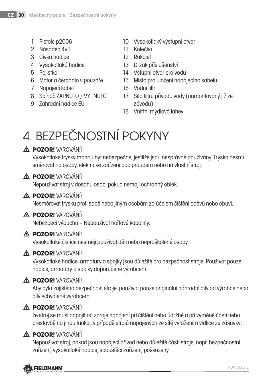 Bezpečnostní pokyny | Fieldmann FDW 2003-E User Manual | Page 30 / 302