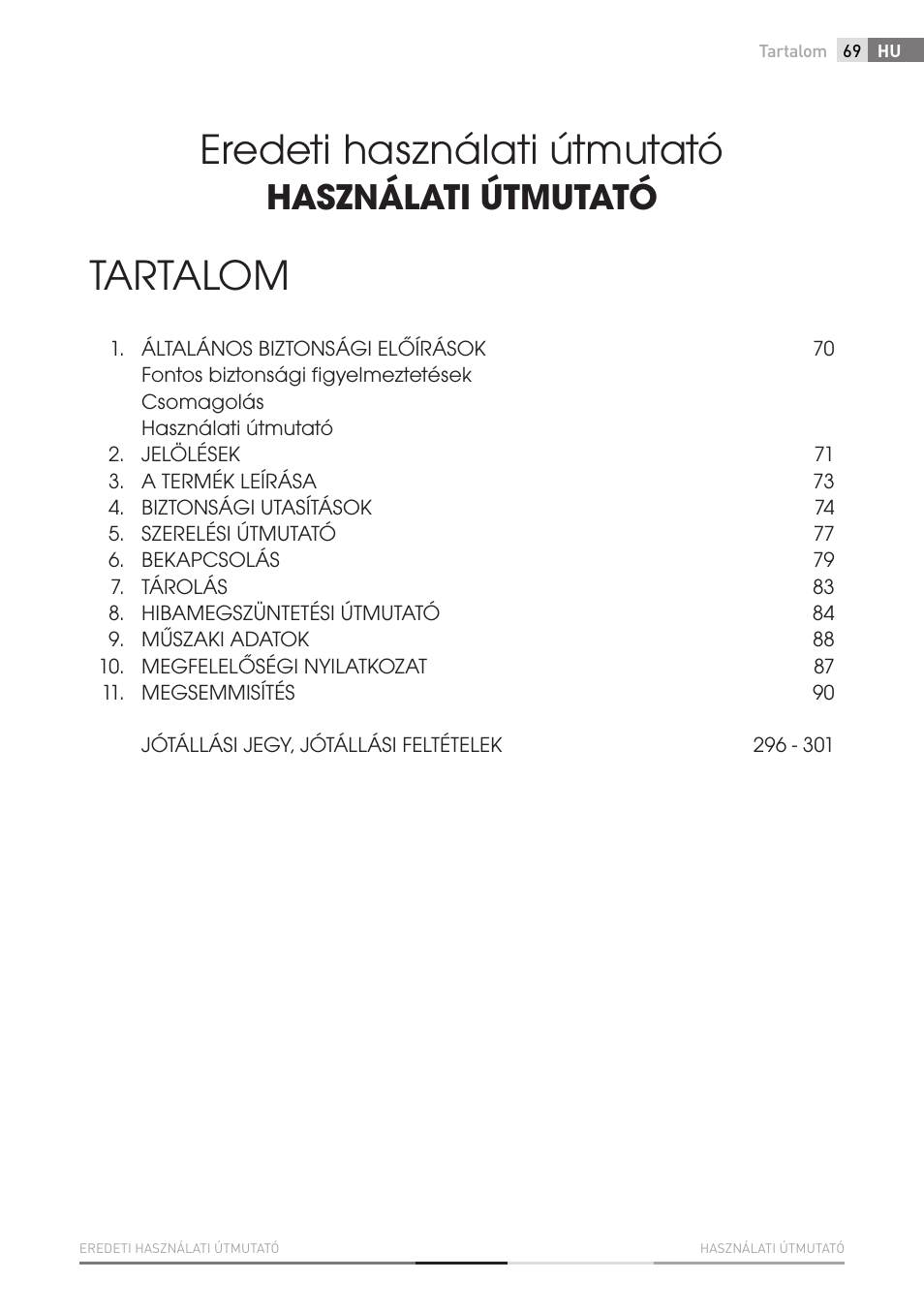 Eredeti használati útmutató, Tartalom, Használati útmutató | Fieldmann FDW 2003-E User Manual | Page 69 / 302
