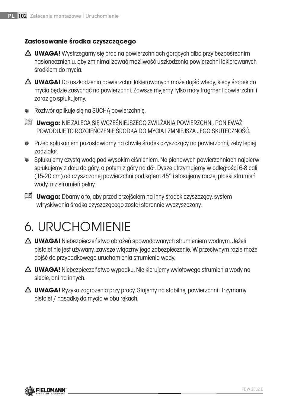 Uruchomienie | Fieldmann FDW 2002-E User Manual | Page 102 / 302