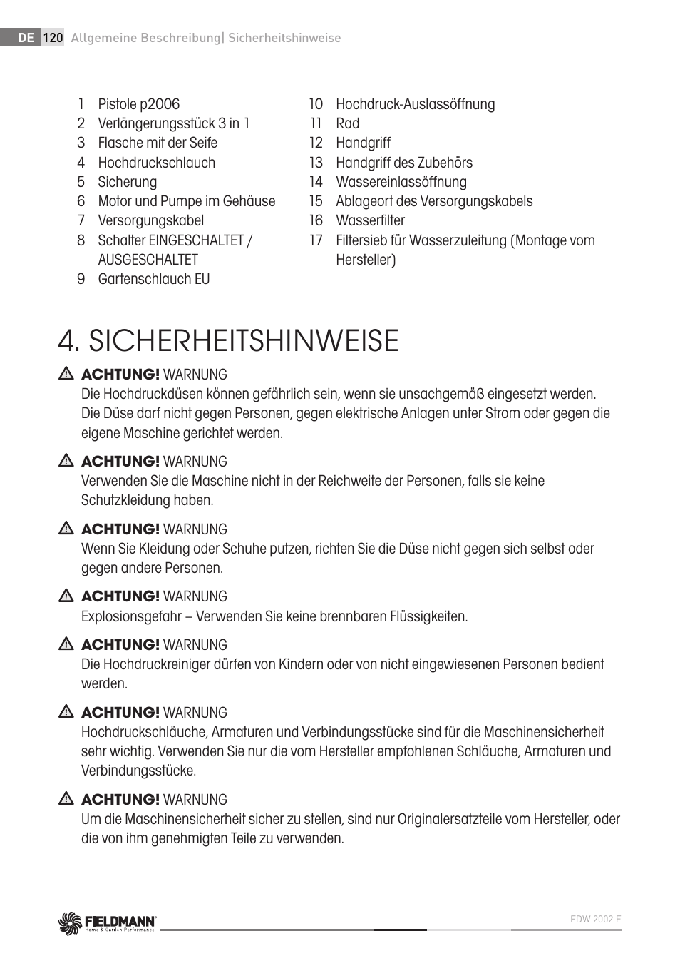 Sicherheitshinweise | Fieldmann FDW 2002-E User Manual | Page 120 / 302