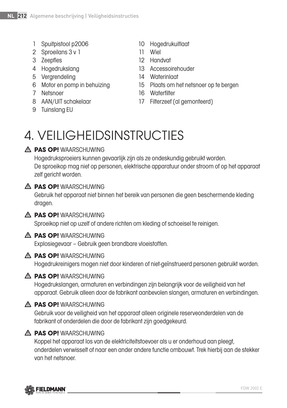 Veiligheidsinstructies | Fieldmann FDW 2002-E User Manual | Page 212 / 302