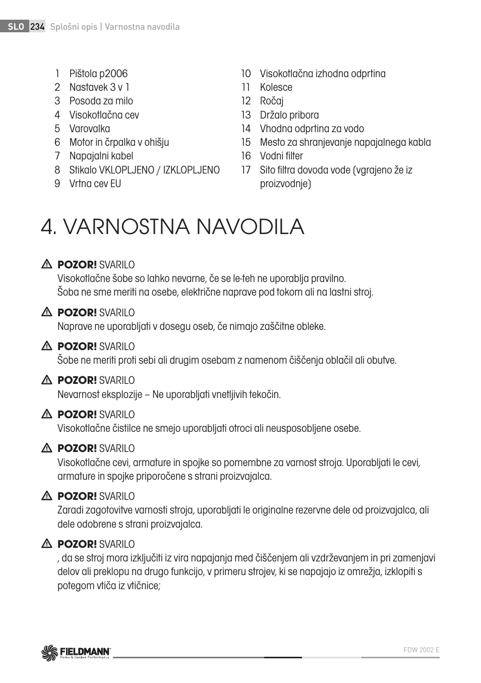 Varnostna navodila | Fieldmann FDW 2002-E User Manual | Page 234 / 302