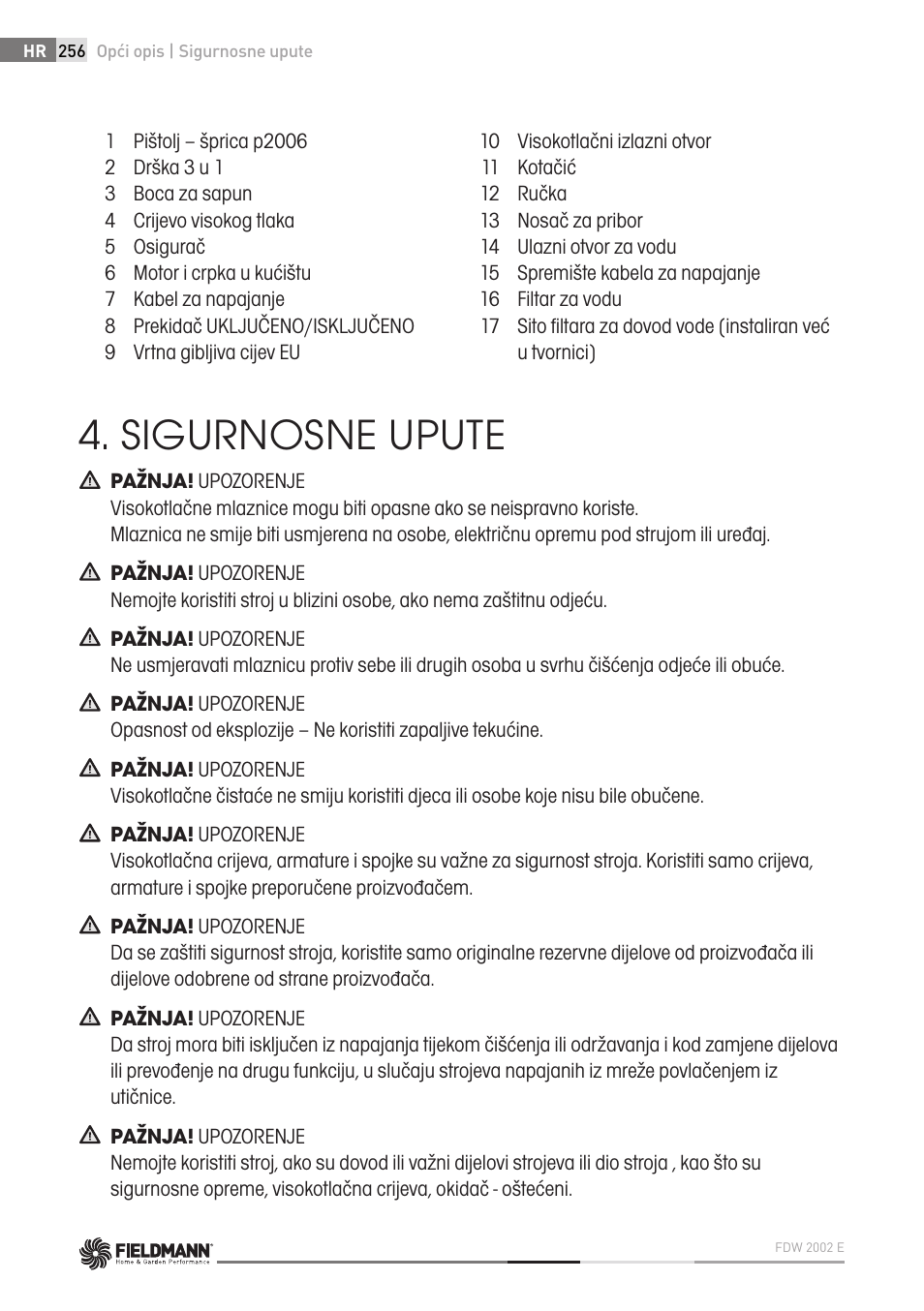 Sigurnosne upute | Fieldmann FDW 2002-E User Manual | Page 256 / 302