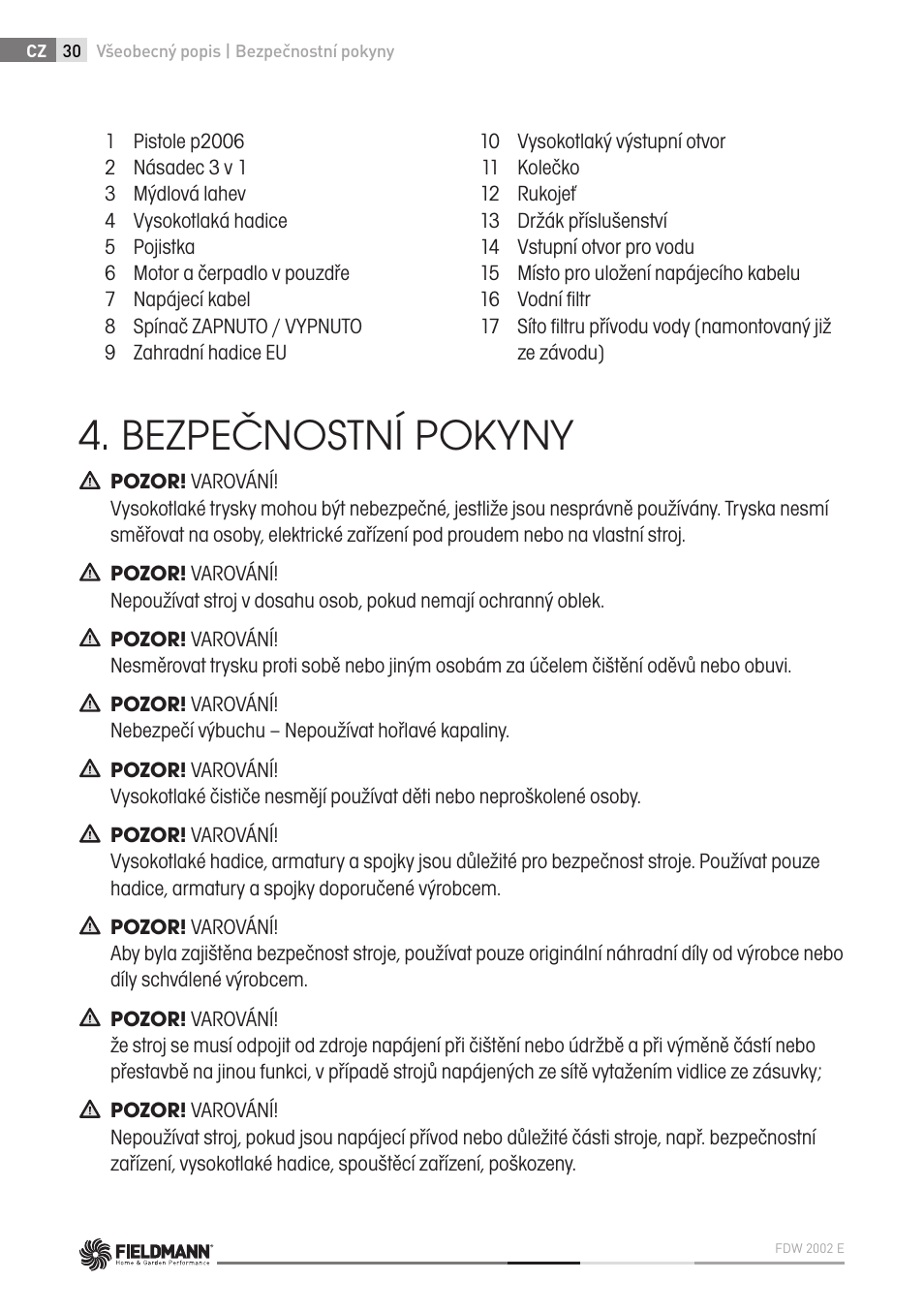 Bezpečnostní pokyny | Fieldmann FDW 2002-E User Manual | Page 30 / 302