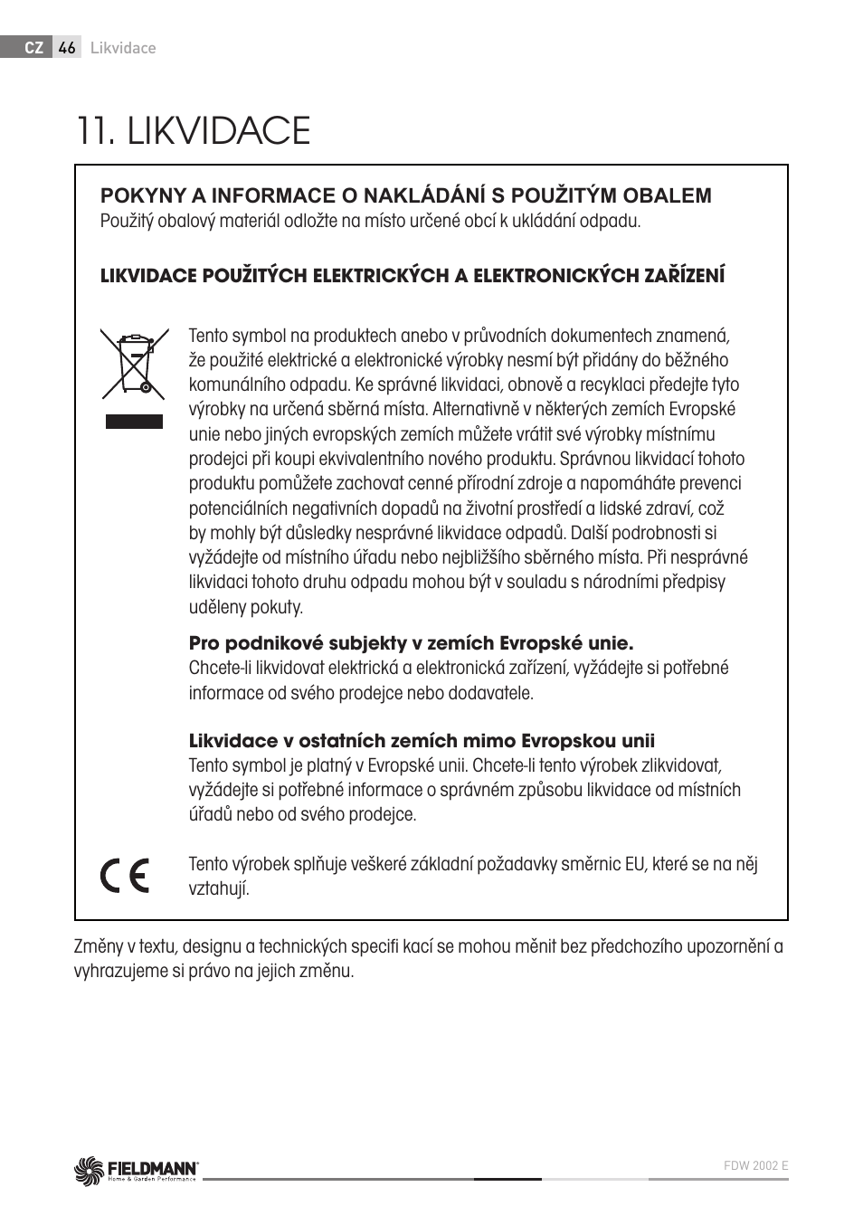 Likvidace | Fieldmann FDW 2002-E User Manual | Page 46 / 302