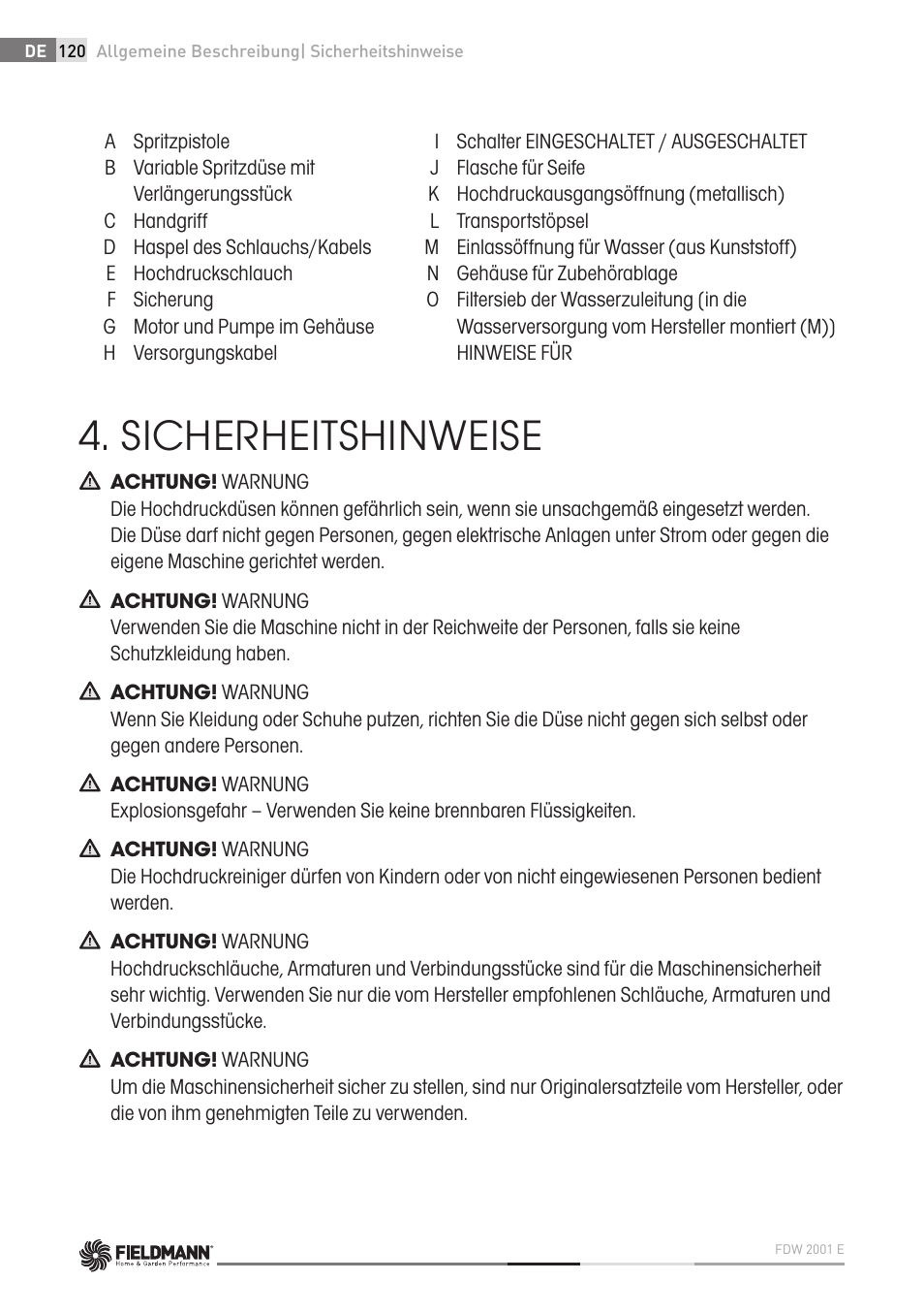 Sicherheitshinweise | Fieldmann FDW 2001-E User Manual | Page 120 / 302