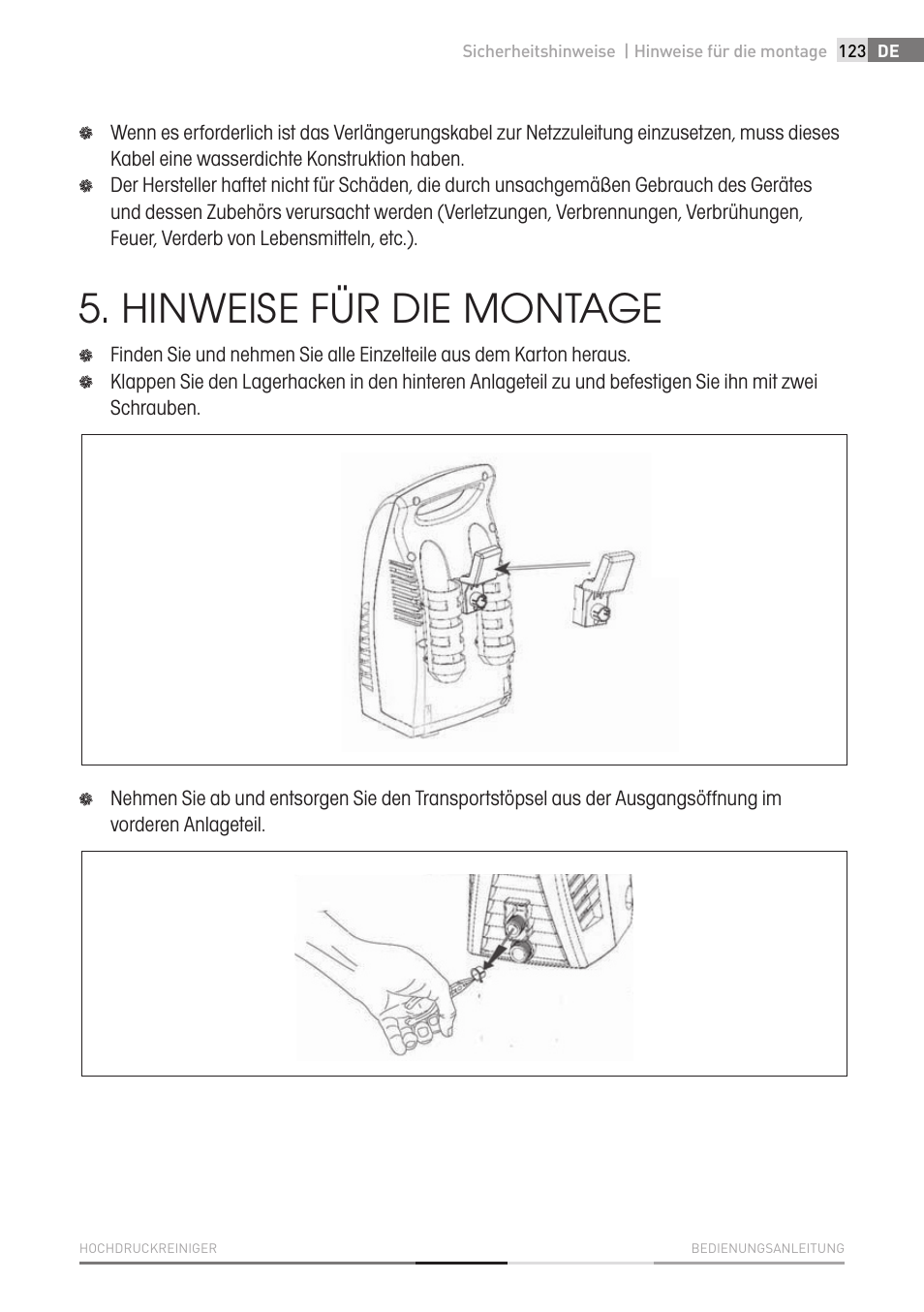 Hinweise für die montage | Fieldmann FDW 2001-E User Manual | Page 123 / 302