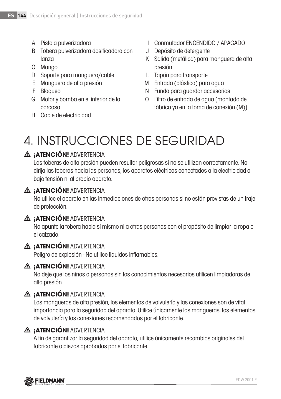 Instrucciones de seguridad | Fieldmann FDW 2001-E User Manual | Page 144 / 302