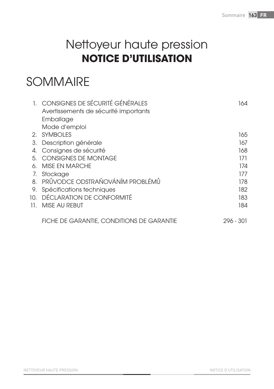 Nettoyeur haute pression, Sommaire, Notice d’utilisation | Fieldmann FDW 2001-E User Manual | Page 163 / 302
