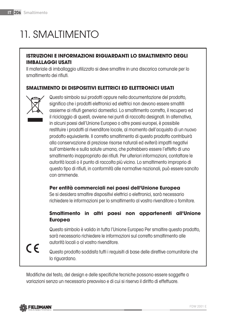 Smaltimento | Fieldmann FDW 2001-E User Manual | Page 206 / 302