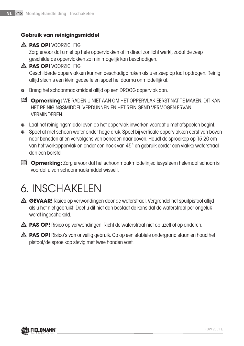 Inschakelen | Fieldmann FDW 2001-E User Manual | Page 218 / 302