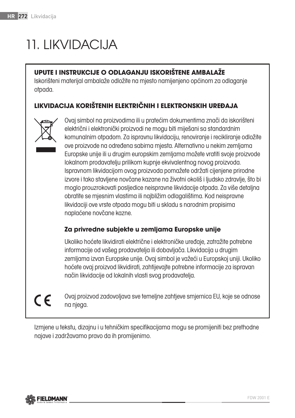 Likvidacija | Fieldmann FDW 2001-E User Manual | Page 272 / 302