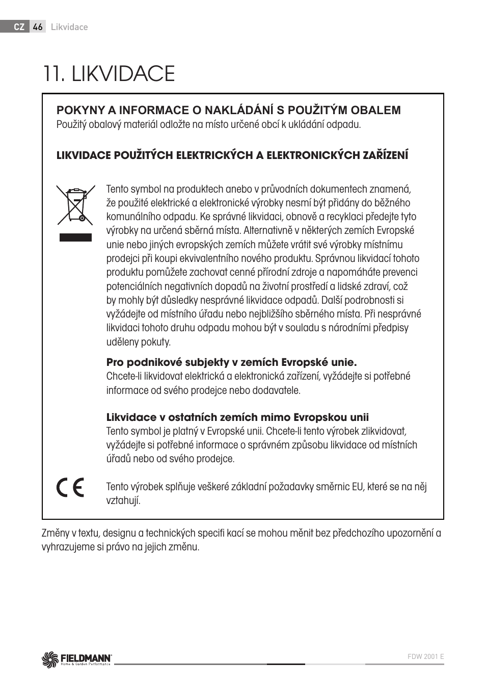 Likvidace | Fieldmann FDW 2001-E User Manual | Page 46 / 302