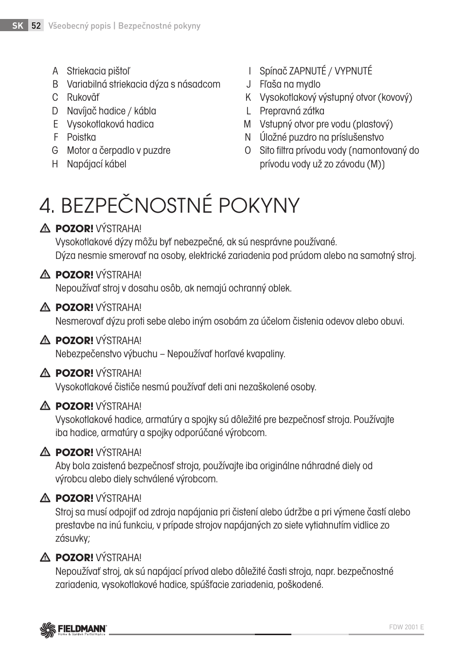 Bezpečnostné pokyny | Fieldmann FDW 2001-E User Manual | Page 52 / 302