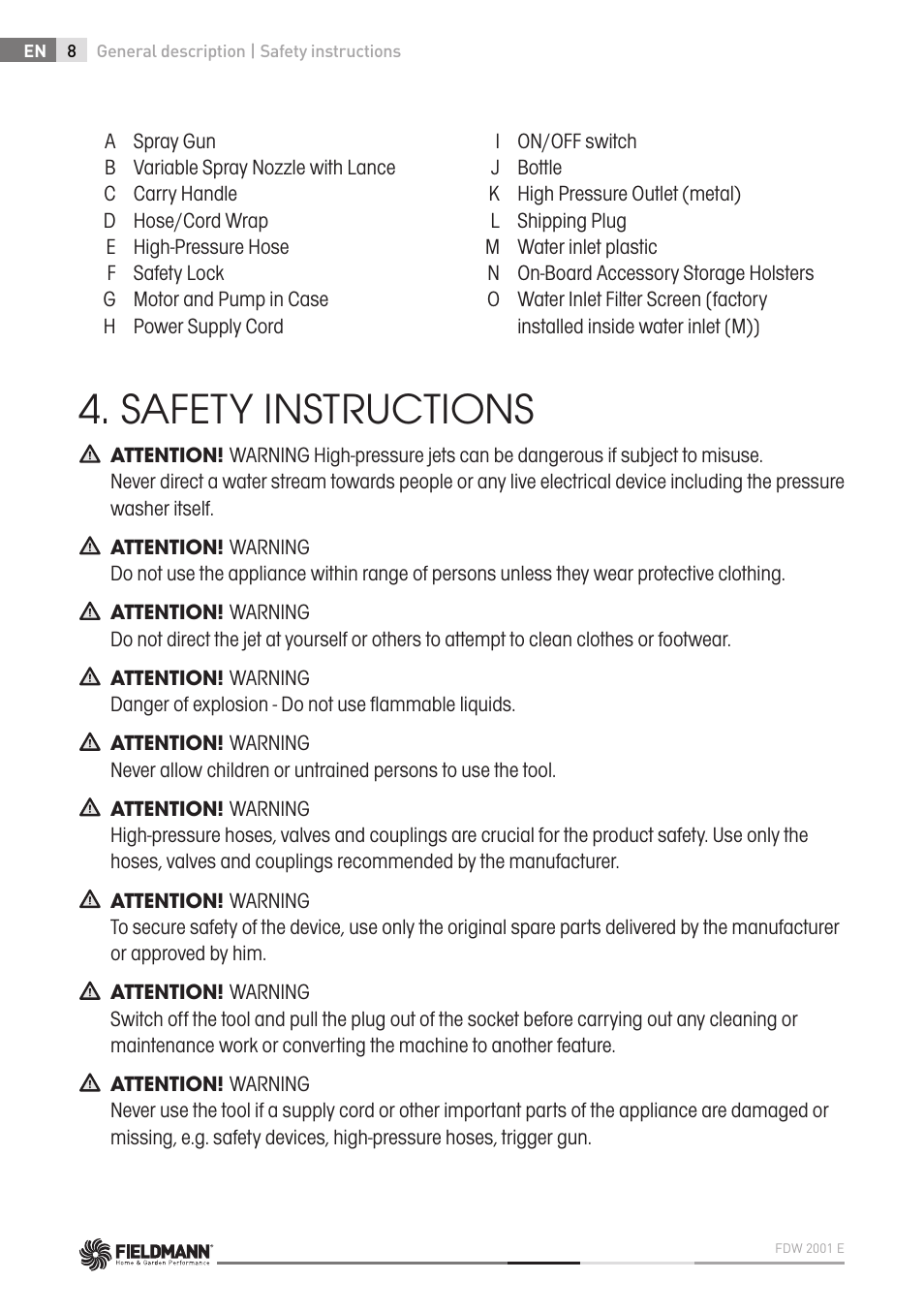 Safety instructions | Fieldmann FDW 2001-E User Manual | Page 8 / 302