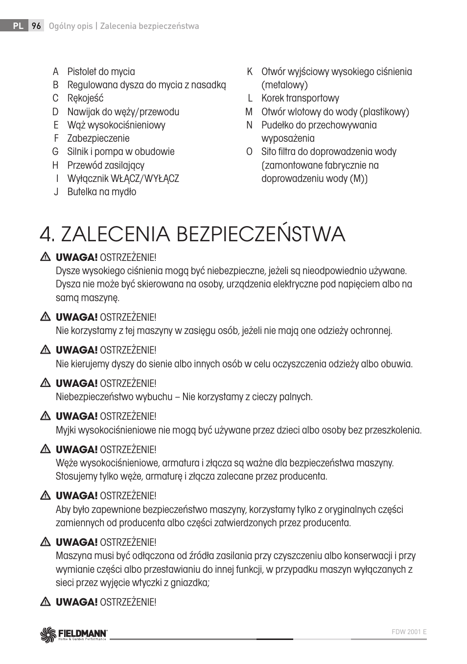 Zalecenia bezpieczeństwa | Fieldmann FDW 2001-E User Manual | Page 96 / 302