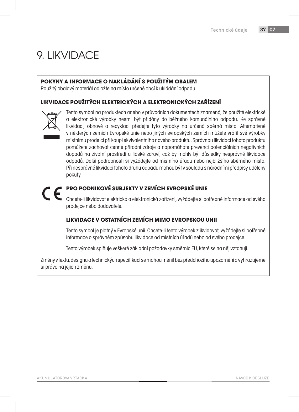 Likvidace | Fieldmann FDV 1002-A User Manual | Page 37 / 114