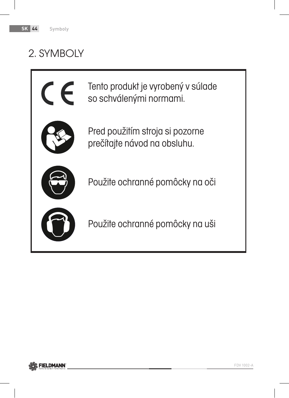 Symboly | Fieldmann FDV 1002-A User Manual | Page 44 / 114