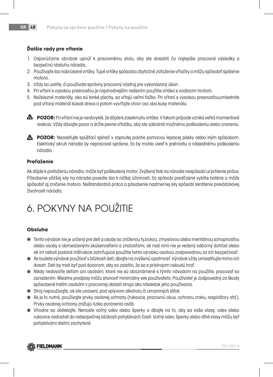 Pokyny na použitie | Fieldmann FDV 1002-A User Manual | Page 48 / 114