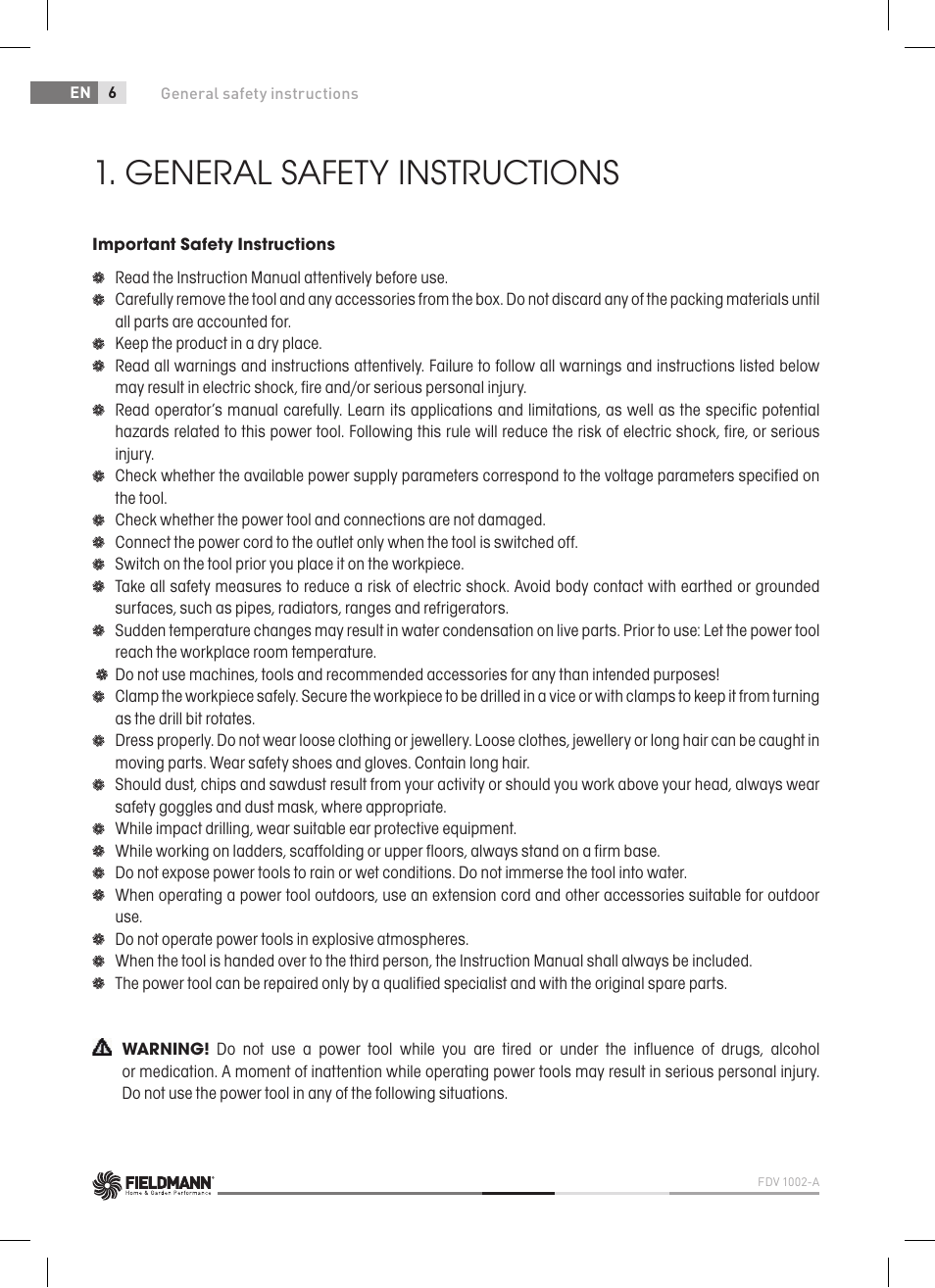 General safety instructions | Fieldmann FDV 1002-A User Manual | Page 6 / 114