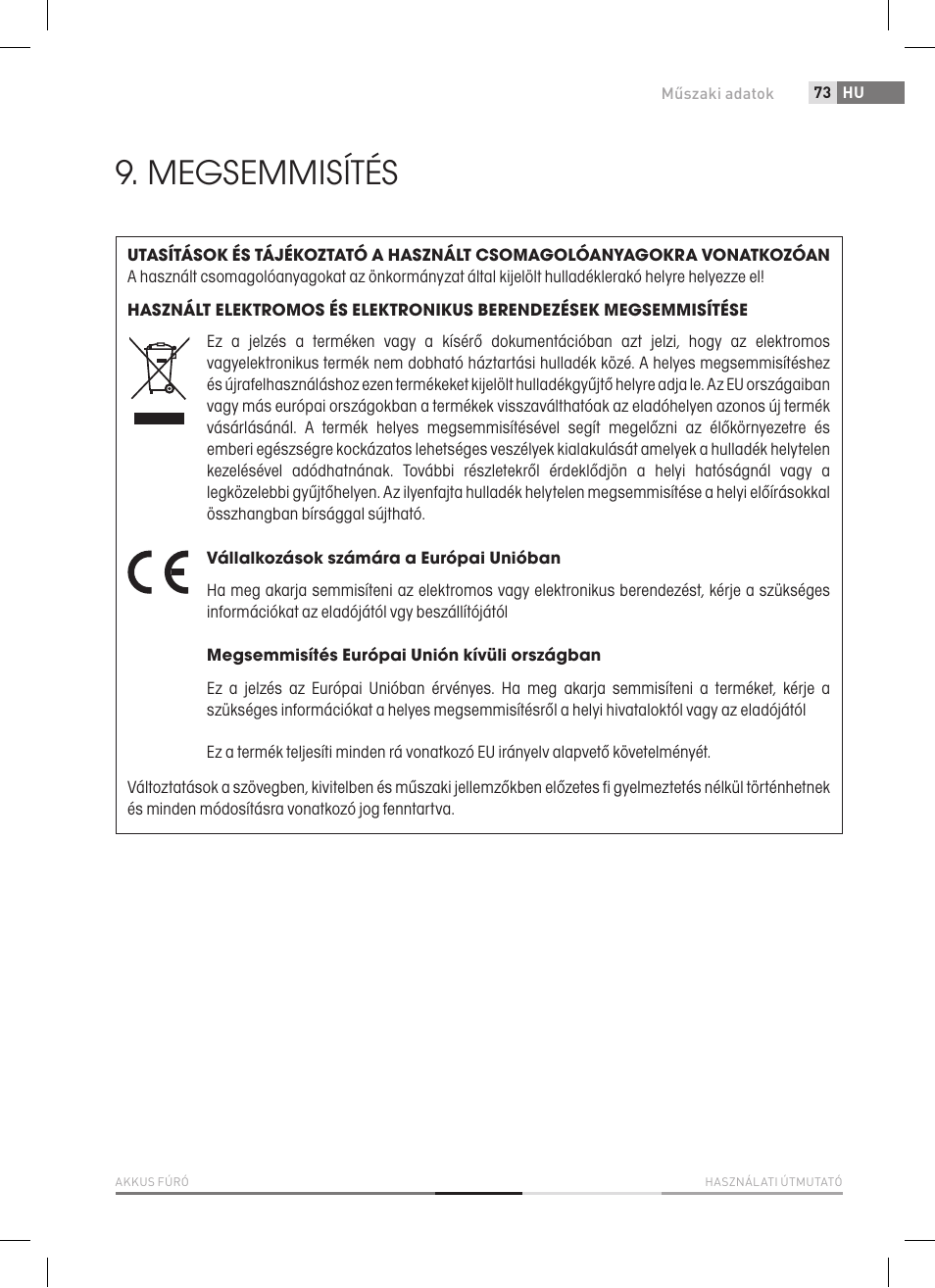 Megsemmisítés | Fieldmann FDV 1002-A User Manual | Page 73 / 114