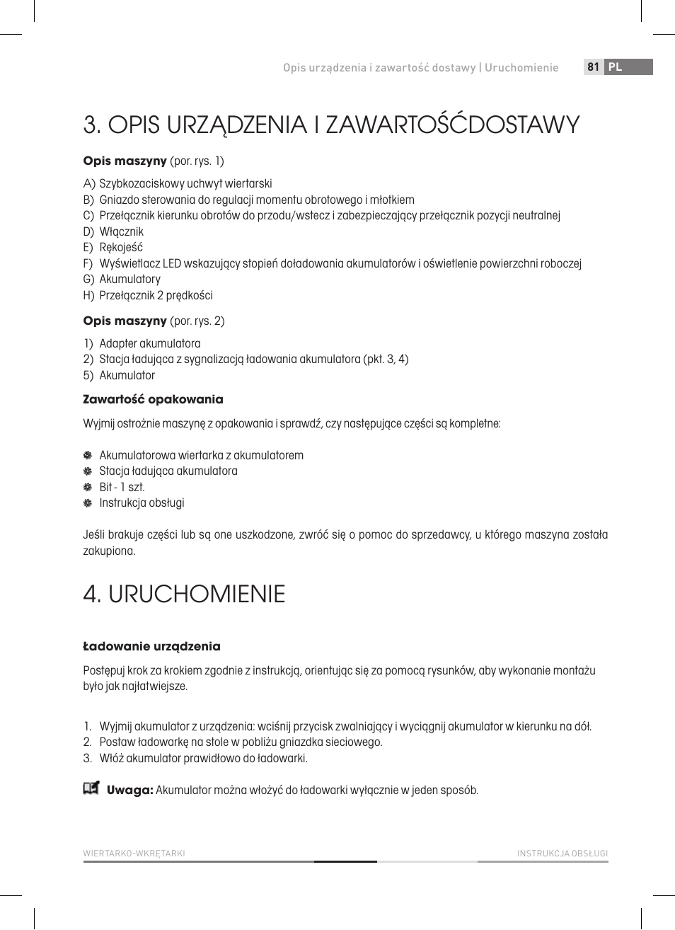 Opis urządzenia i zawartośćdostawy, Uruchomienie | Fieldmann FDV 1002-A User Manual | Page 81 / 114