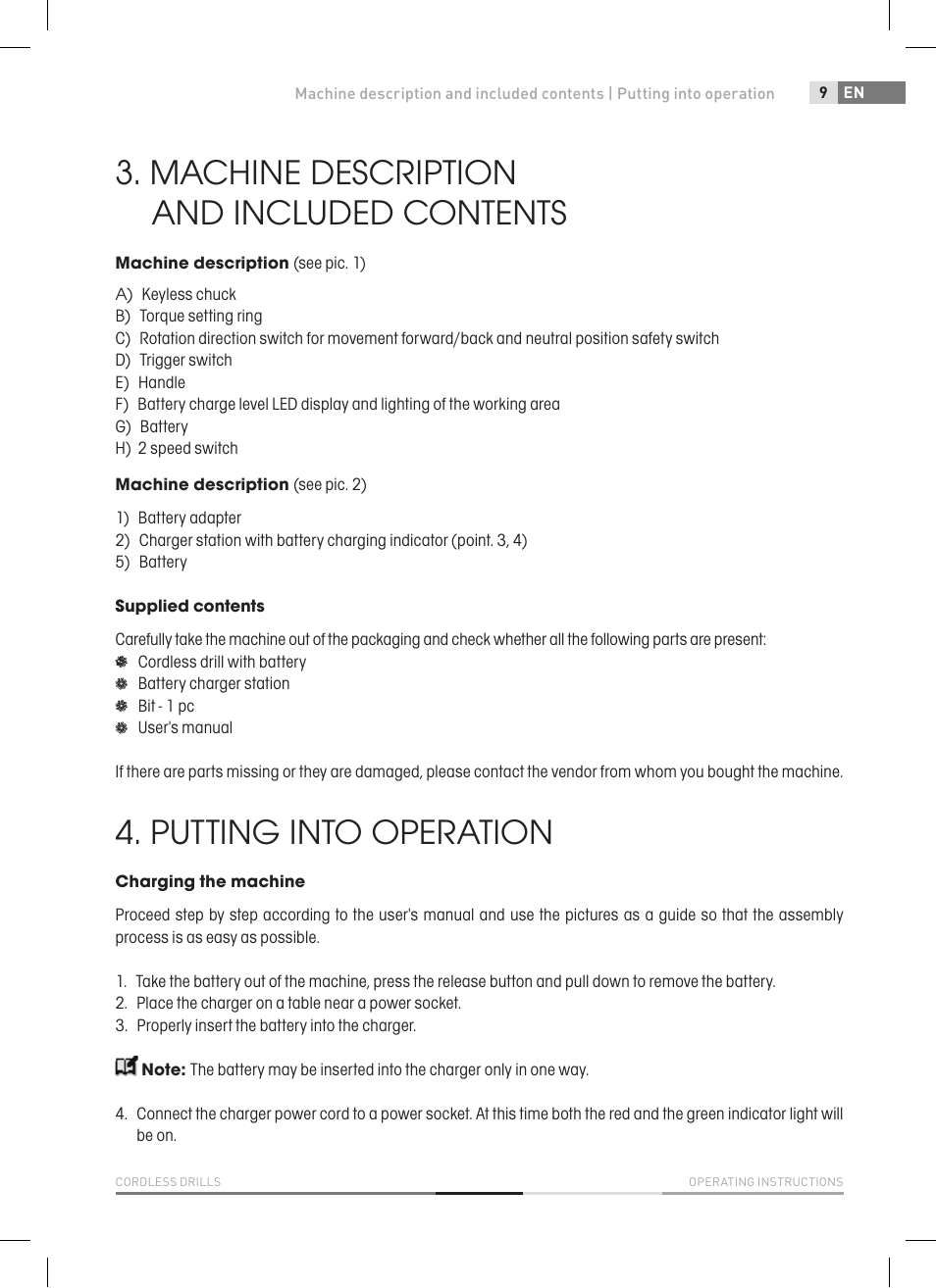 Machine description and included contents, Putting into operation | Fieldmann FDV 1002-A User Manual | Page 9 / 114