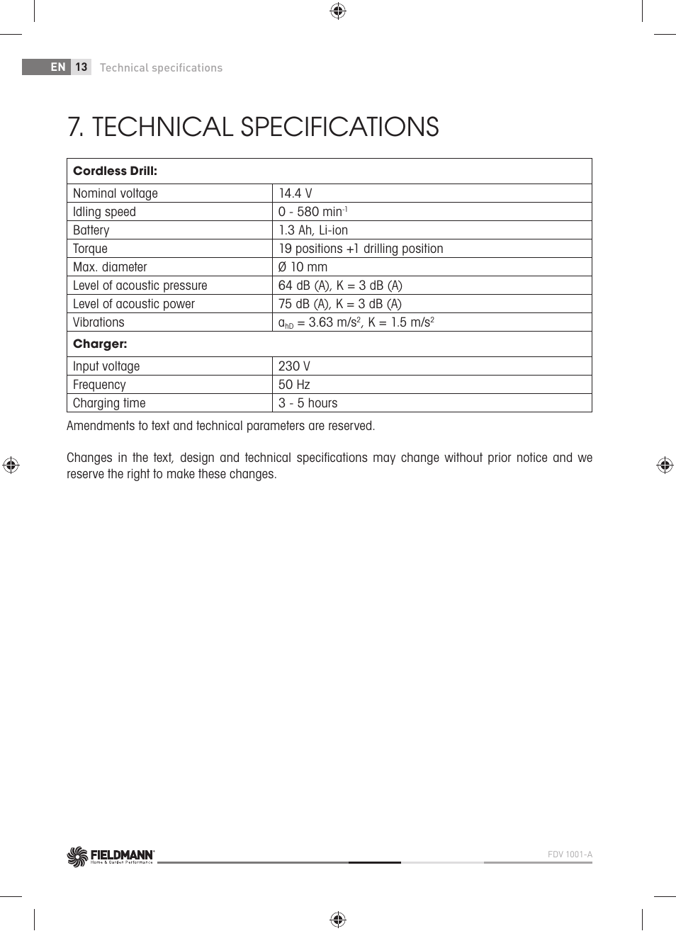 Technical specifications | Fieldmann FDV 1001-A User Manual | Page 14 / 100
