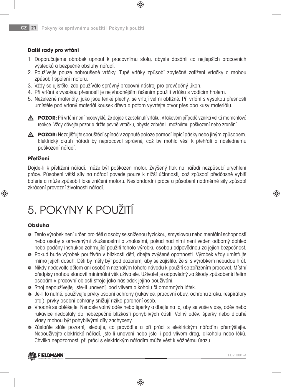 Pokyny k použití | Fieldmann FDV 1001-A User Manual | Page 22 / 100