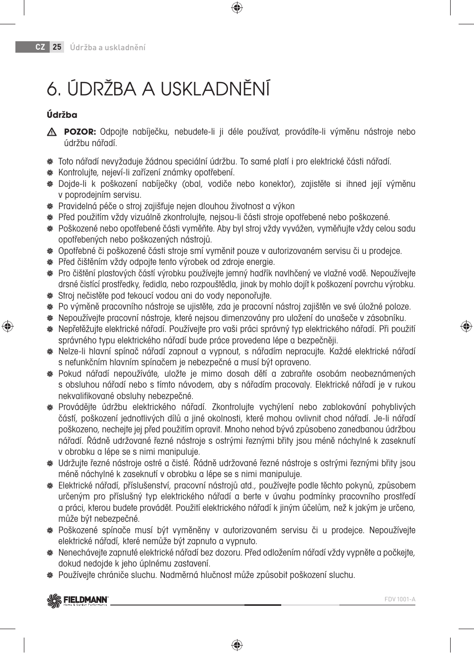 Údržba a uskladnění | Fieldmann FDV 1001-A User Manual | Page 26 / 100