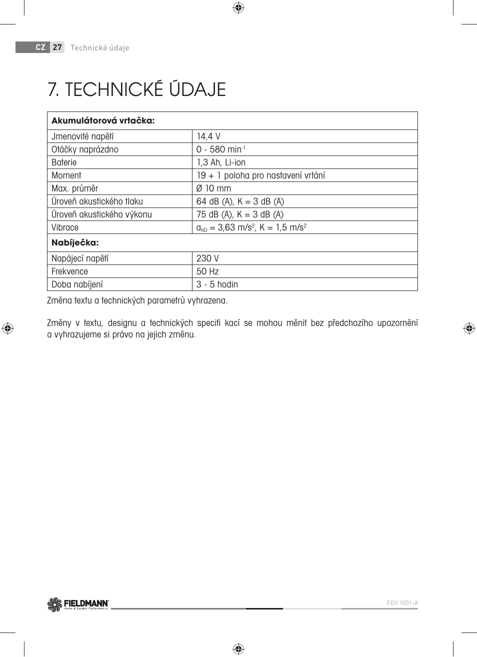 Technické údaje | Fieldmann FDV 1001-A User Manual | Page 28 / 100