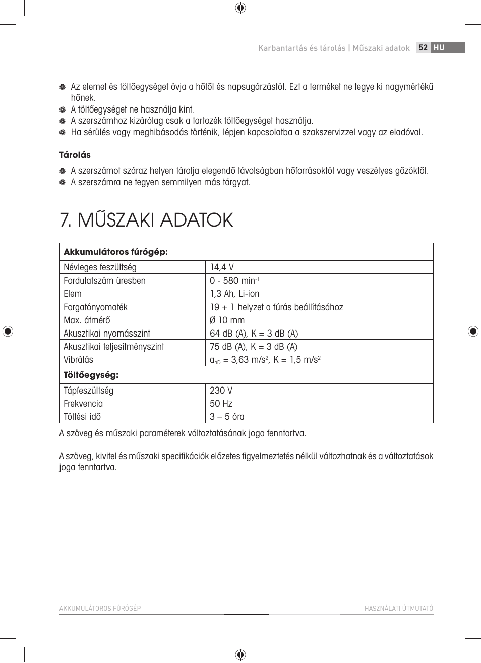 Műszaki adatok | Fieldmann FDV 1001-A User Manual | Page 53 / 100