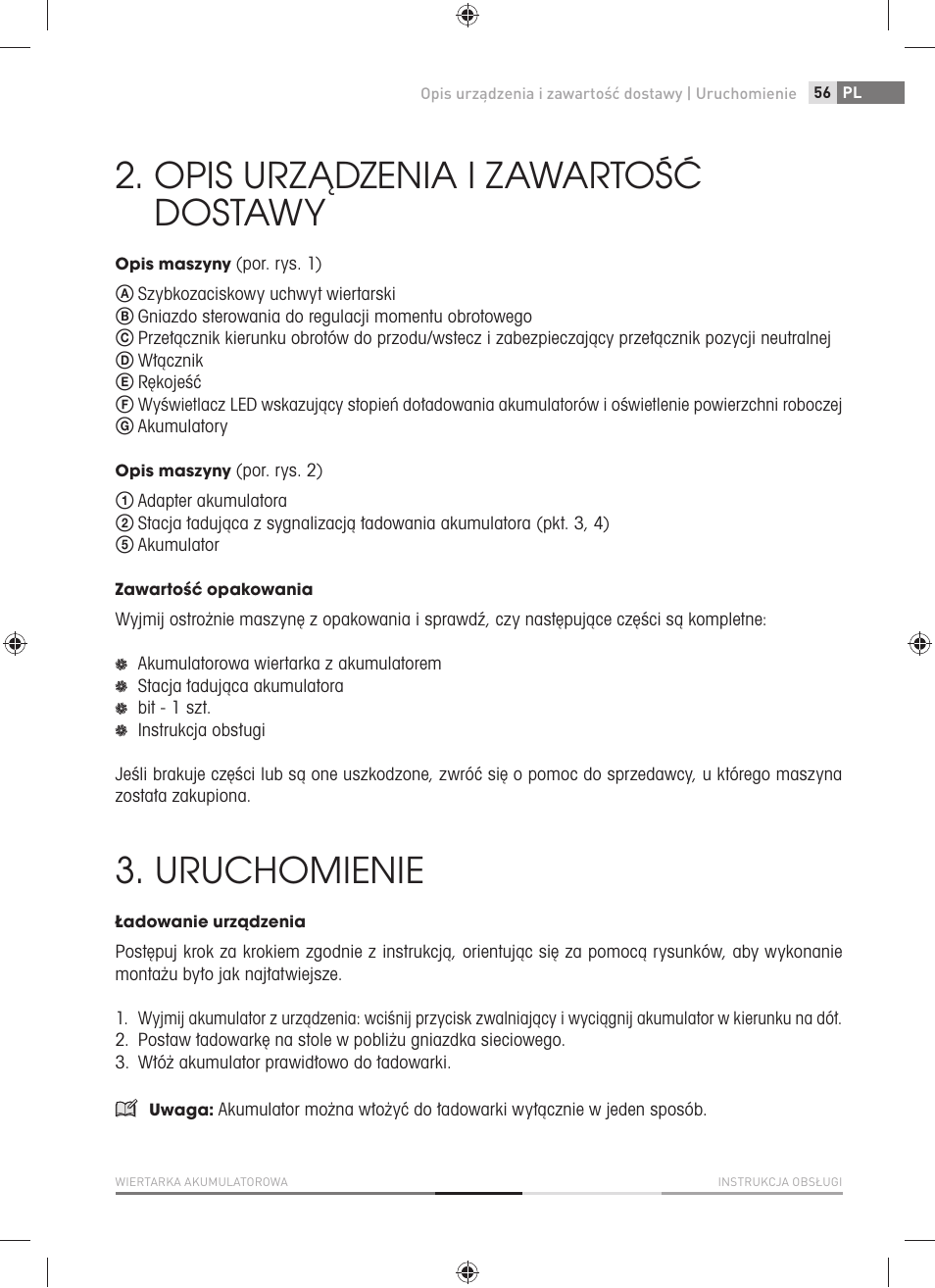 Opis urządzenia i zawartość dostawy, Uruchomienie | Fieldmann FDV 1001-A User Manual | Page 57 / 100