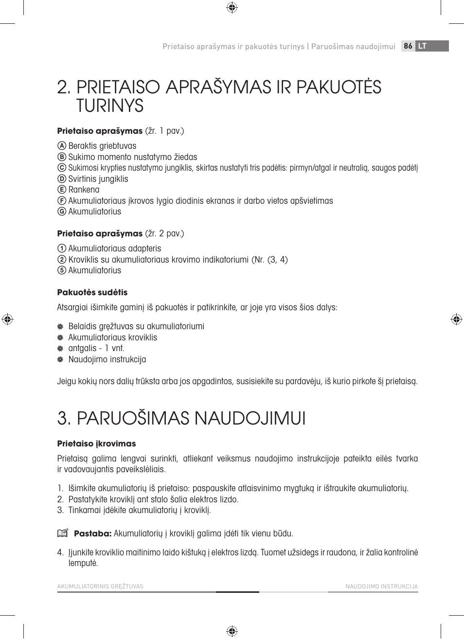 Prietaiso aprašymas ir pakuotės turinys, Paruošimas naudojimui | Fieldmann FDV 1001-A User Manual | Page 87 / 100